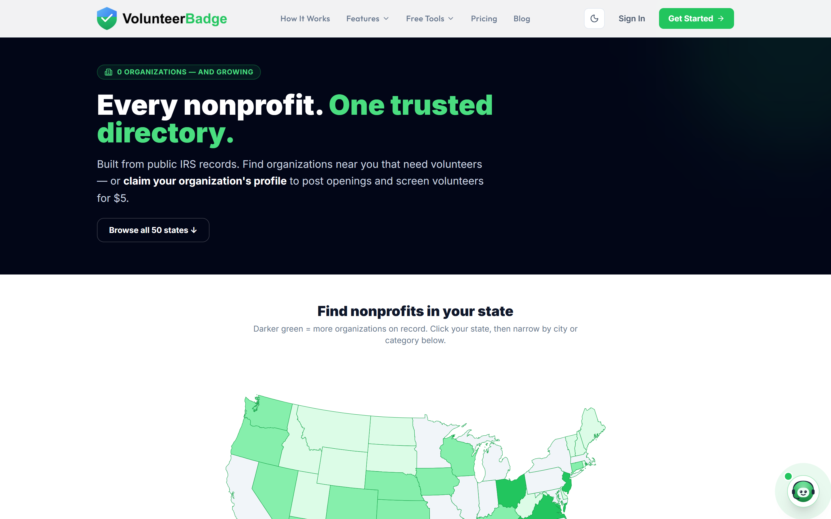 The public directory — browse by state, search by name, or find nonprofits near you.