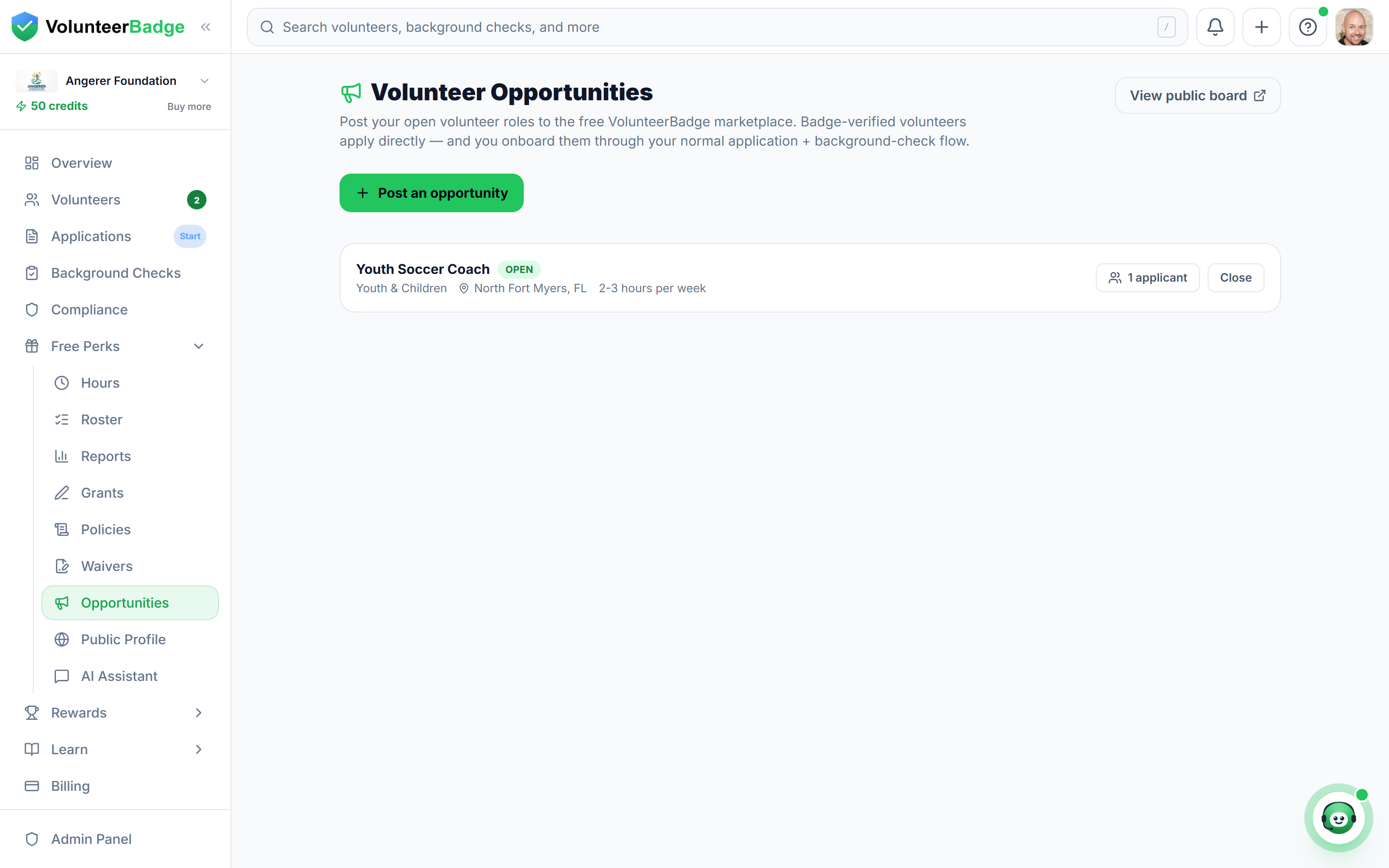 Post & fill volunteer opportunities